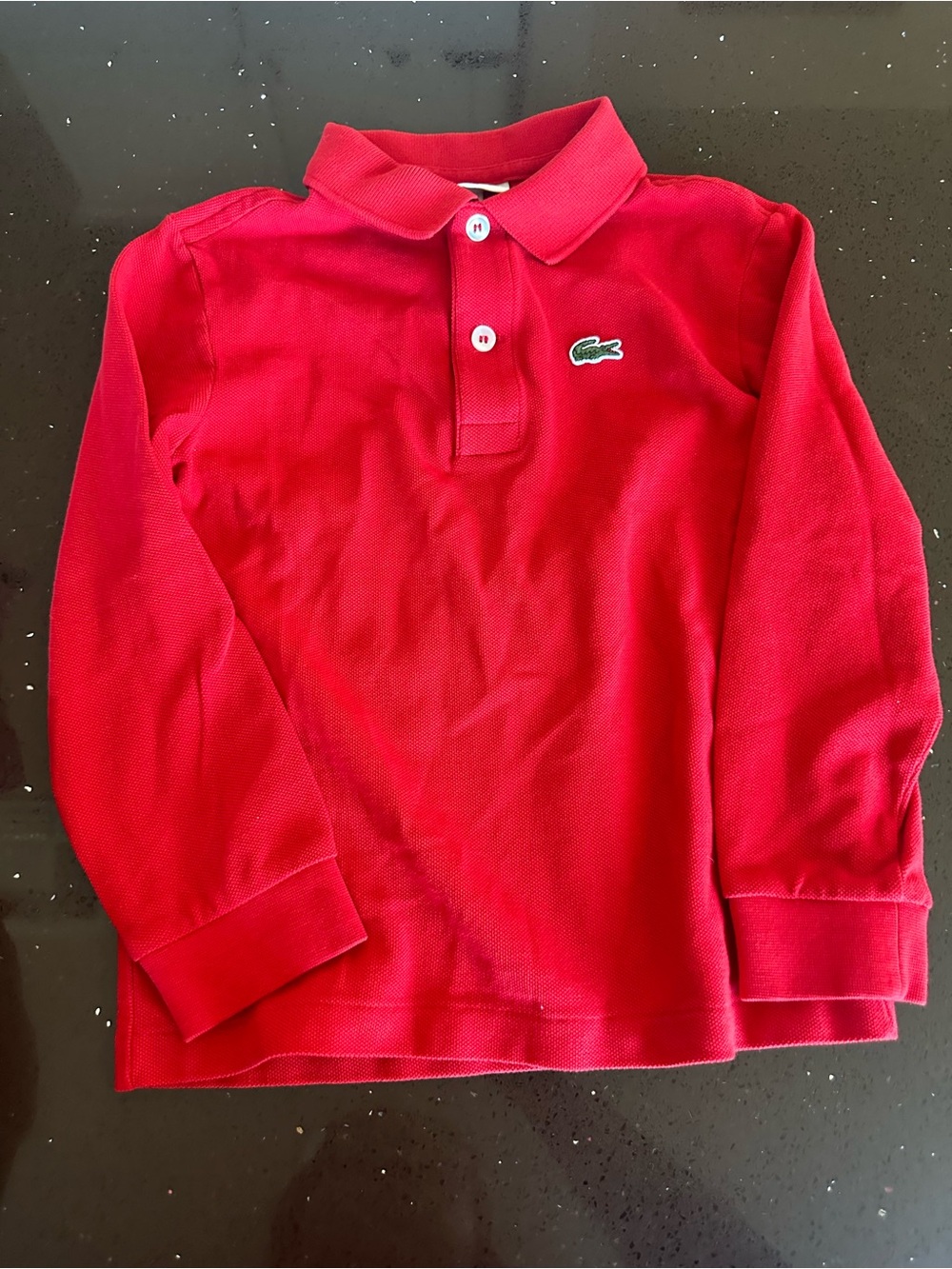 Lacoste Kids Red Long Sleeve Polo with Green Crocodile Logo